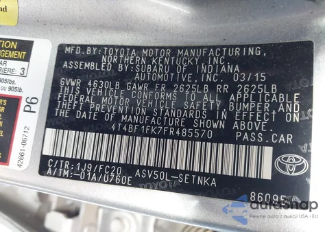 2015 Toyota Camry Le from USA, damaged, VIN 4T4BF1FK7FR485570